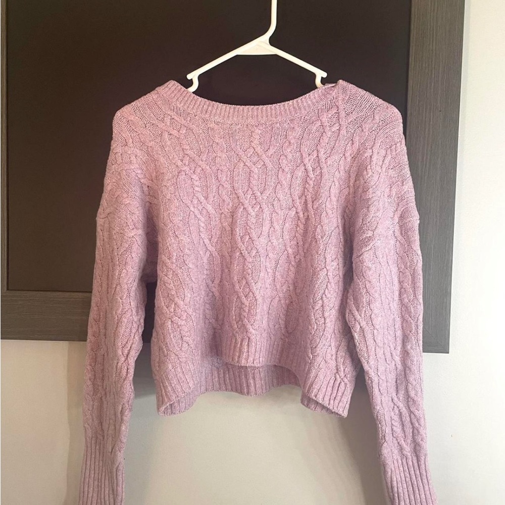 garage purple cable knit sweater